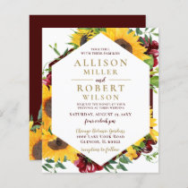 Budget Burgundy Sunflowers Wedding Invitation