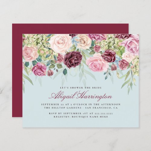 Budget Burgundy Watercolor Floral Bridal Shower