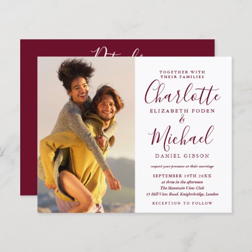 Budget Burgundy Wedding All In One Photo Invite