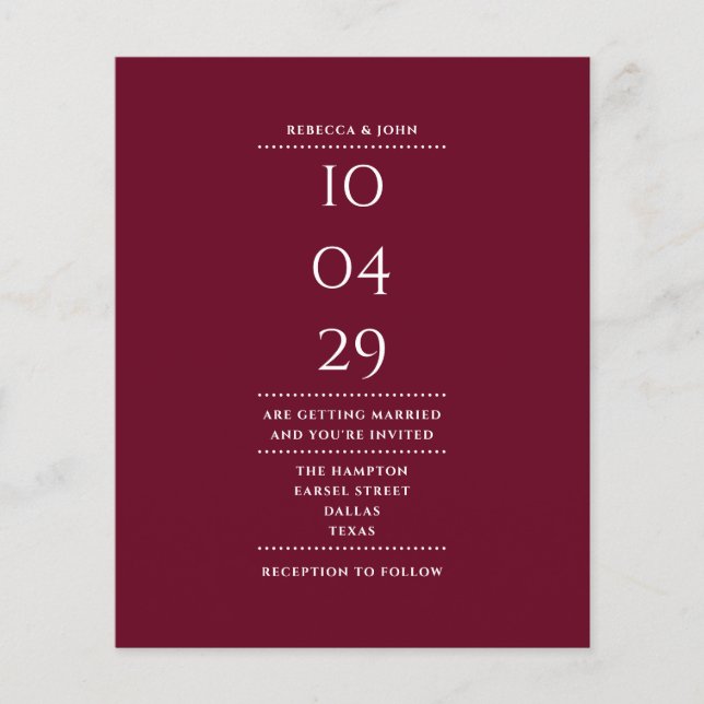 Budget Burgundy Wedding Date Invitation (Front)