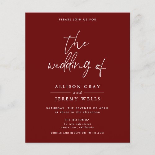 Budget Burgundy Wedding Invitation  Flyer