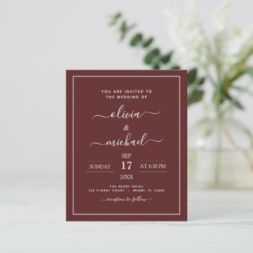 Budget Burgundy Wedding Modern Typography