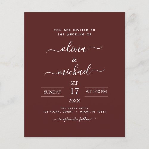 Budget Burgundy Wedding Modern Typography Flyer
