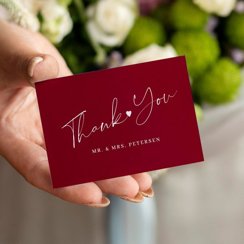 Budget burgundy wedding thank you script note card