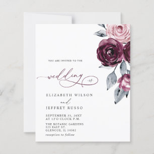 Budget Burgundy White Floral Wedding Invitations