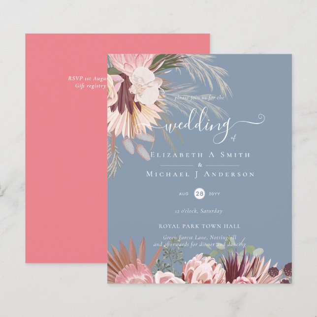 BUDGET Burgundy Wine Pampas Grass Tropical Wedding (Front/Back)