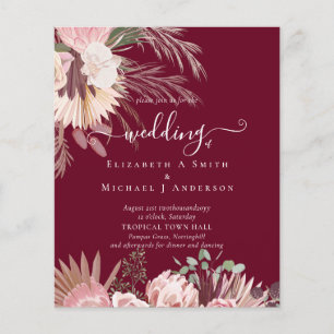 BUDGET Burgundy Wine Pampas Grass Tropical Wedding Flyer