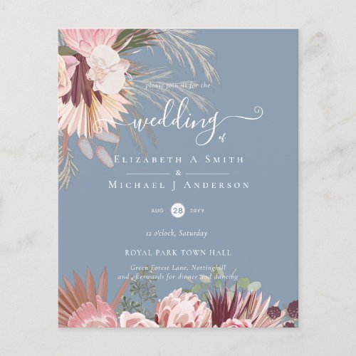 BUDGET Burgundy Wine Pampas Grass Tropical Wedding Flyer