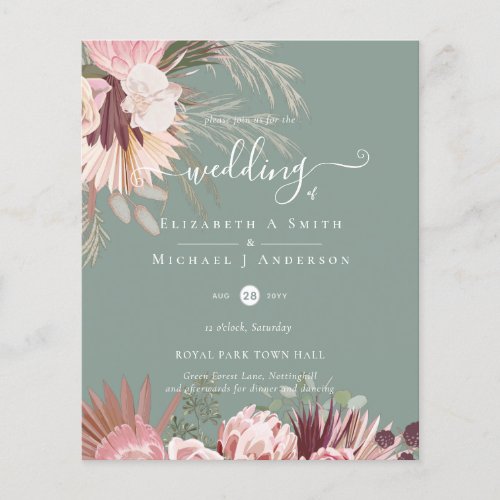 BUDGET Burgundy Wine Pampas Grass Tropical Wedding Flyer