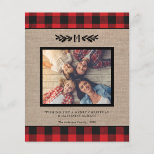 Budget Burlap Buffalo Plaid Monogram Photo Holiday Flyer