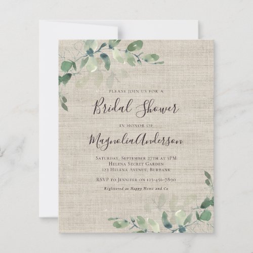 Budget Burlap Eucalyptus Bridal Shower Invitation