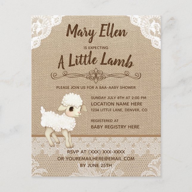 BUDGET Burlap Little Lamb Baby Shower Invitation (Front)