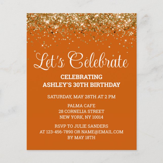 Budget Burnt Orange 30th Birthday Party Invitation (Front)