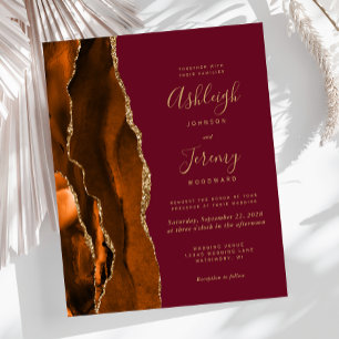 Budget Burnt Orange Agate Burgundy Wedding Invite