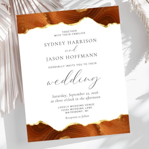 Budget Burnt Orange Agate Gold Wedding Invitation