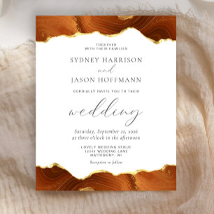 Budget Burnt Orange Agate Gold Wedding Invitation