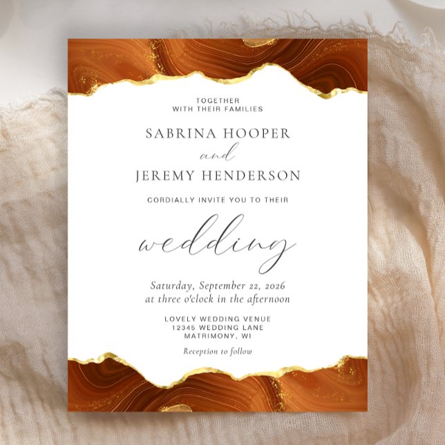 Budget Burnt Orange Agate Gold Wedding Invitation (Creator Uploaded)