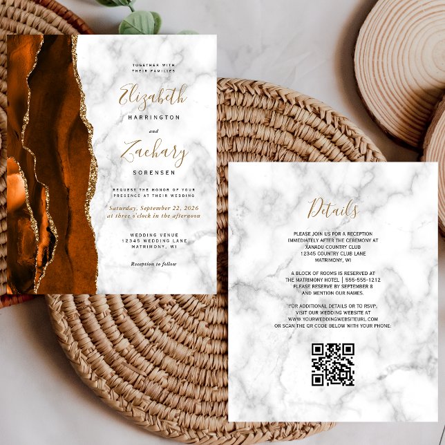 Budget Burnt Orange Agate Marble QR Code Wedding (Creator Uploaded)