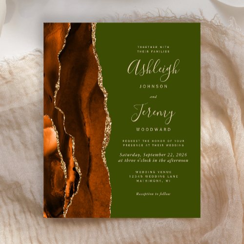 Budget Burnt Orange Agate Olive Green Wedding