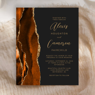 Budget Burnt Orange Agate Slate Wedding Invitation