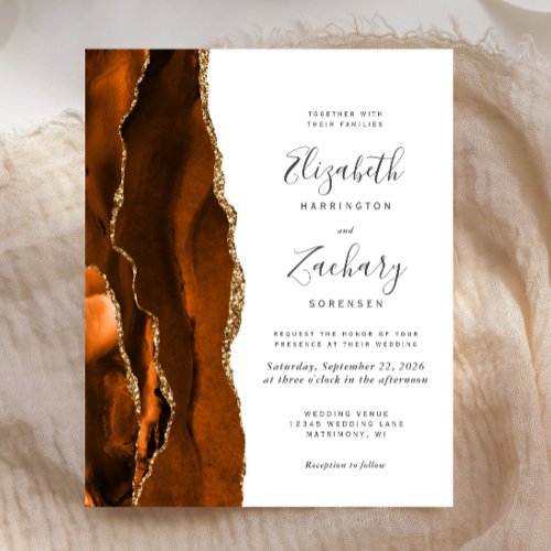 Budget Burnt Orange Agate Wedding Invitation