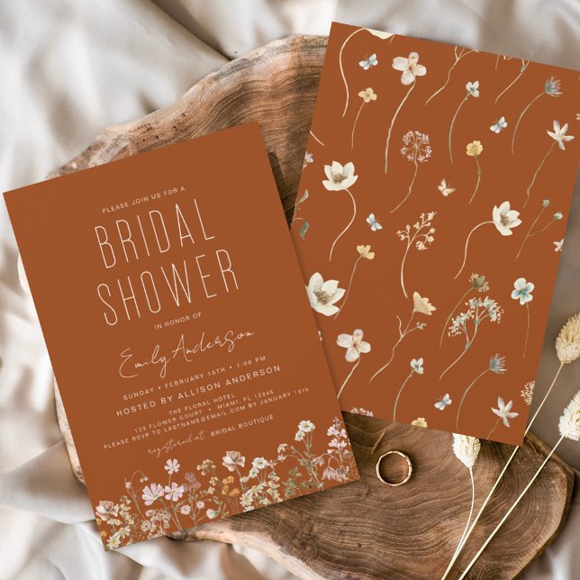 Budget Burnt Orange Boho Wildflower Bridal Shower Flyer (Creator Uploaded)
