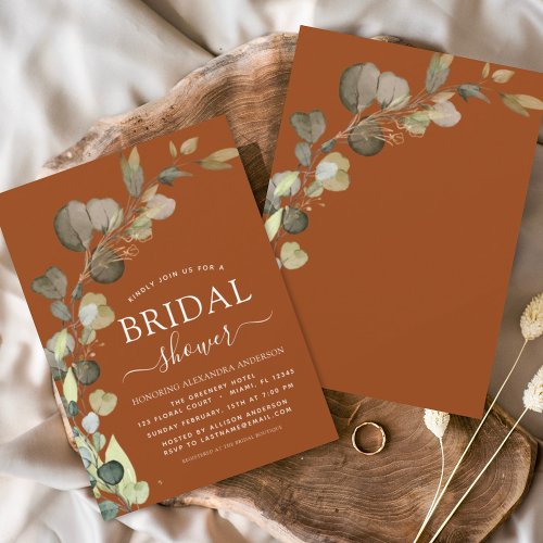 Budget  Burnt Orange Bridal Shower Eucalyptus