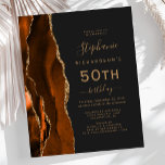 Budget Burnt Orange Gold Agate Dark 50th Birthday<br><div class="desc">The left-hand edge of this elegant modern 50th birthday party invitation features a burnt orange watercolor agate border trimmed with gold faux glitter. The customizable text combines gold-colored handwriting,  copperplate and italic fonts on a slate black background. The reverse side features a matching burnt orange and gold agate design.</div>