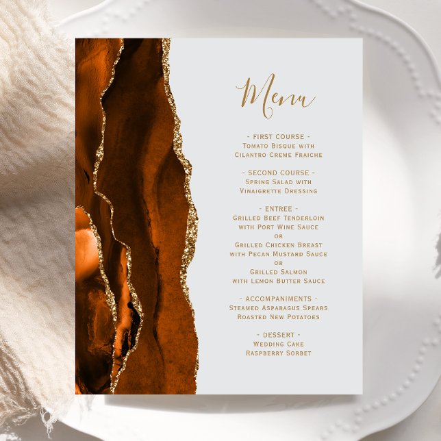 Budget Burnt Orange Gold Agate Gray Wedding Menu (Creator Uploaded)