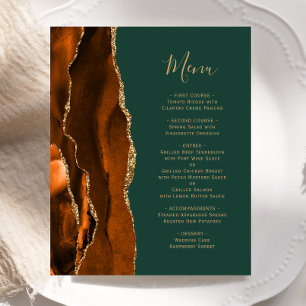 Budget Burnt Orange Gold Agate Green Wedding Menu