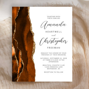 Budget Burnt Orange Gold Agate Wedding Invite