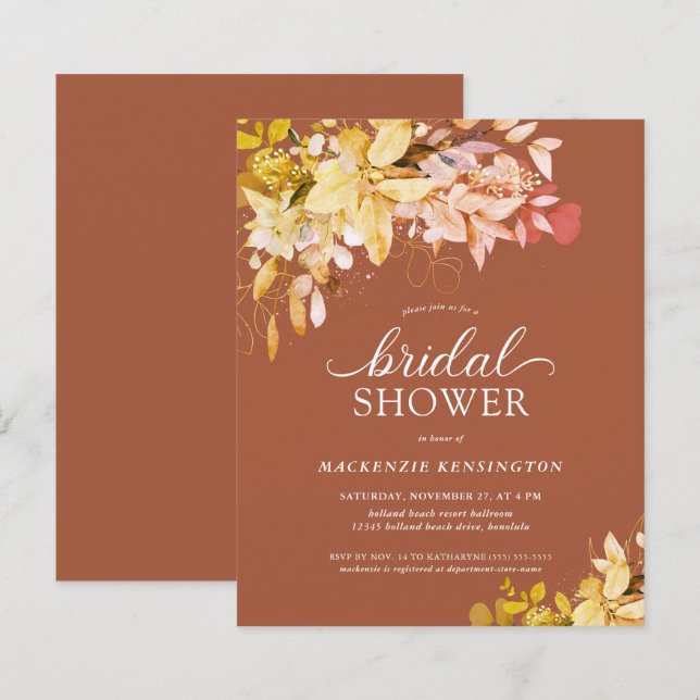 BUDGET Burnt Orange Gold Floral Bridal Shower (Front/Back)