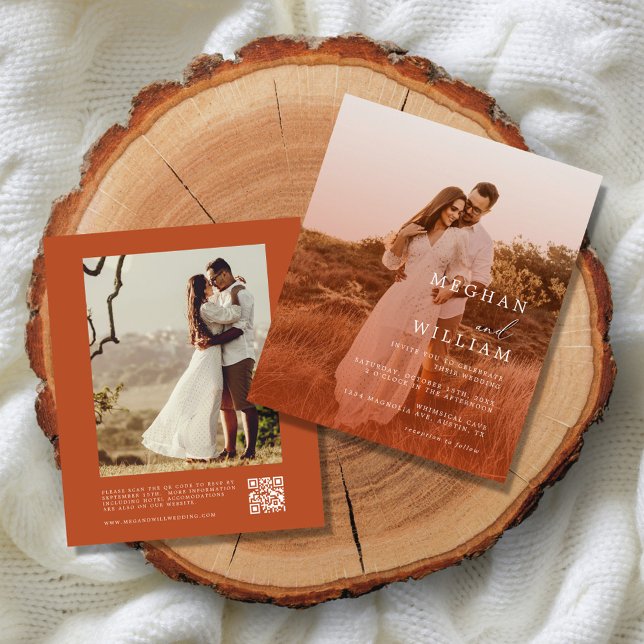 Budget Burnt Orange Photo Qr Code Wedding Flyer (Creator Uploaded)