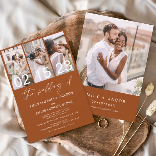 Budget Burnt Orange Photo Wedding Invitation