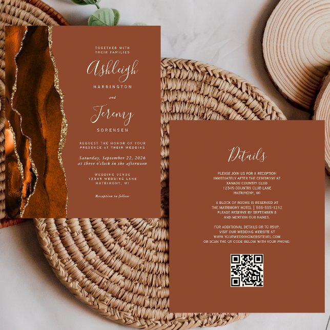 Budget Burnt Orange Rust QR Code Wedding Invite (Creator Uploaded)
