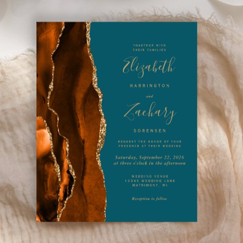 Budget Burnt Orange Teal Agate Wedding