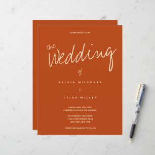 Budget Burnt Orange Typography Wedding Invitation