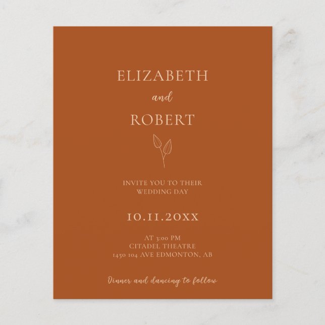 Budget Burnt Orange Wedding Terracotta Simple (Front)