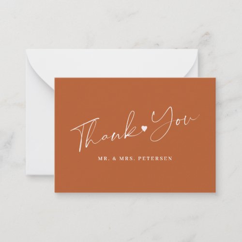 Budget burnt orange wedding thank you script note card