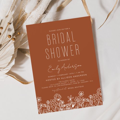 Budget Burnt Orange Wildflower Bridal Shower  Flyer