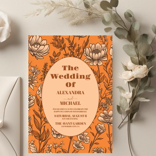 Budget Burnt Orange Wildflowers Wedding Flyer