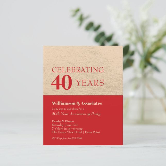 Budget Business Anniversary Gold Red Invitation (Standing Front)