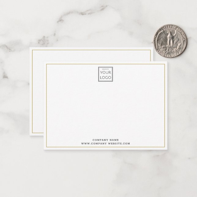 Budget Business Logo Company Name Gold Border Note Card (Front/Back In Situ)