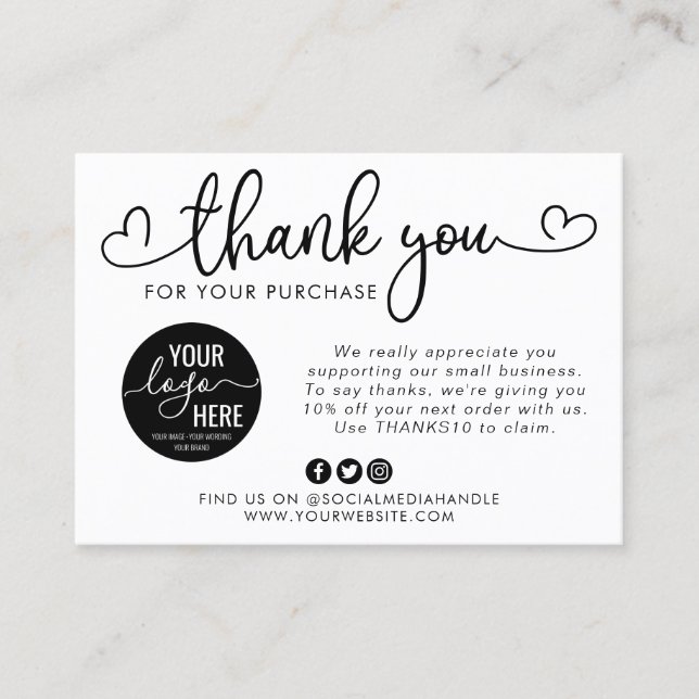 Budget Business Logo Social Media Heart Script Business Card (Front)
