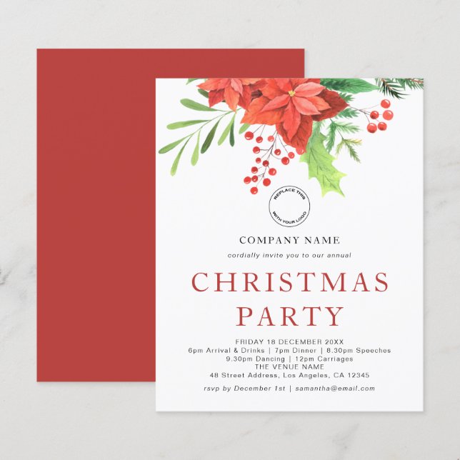 Budget Business Poinsettia Logo Christmas Party  (Front/Back)