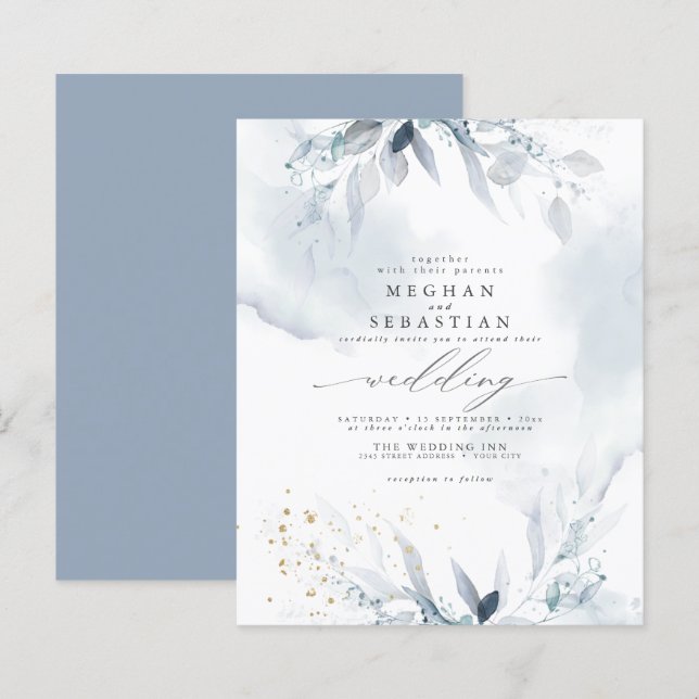 Budget But Beautiful Elegant Blue Watercolor (Front/Back)