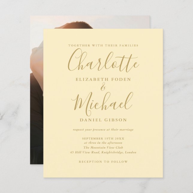 Budget Buttercup Yellow Photo Wedding Invitation (Front/Back)