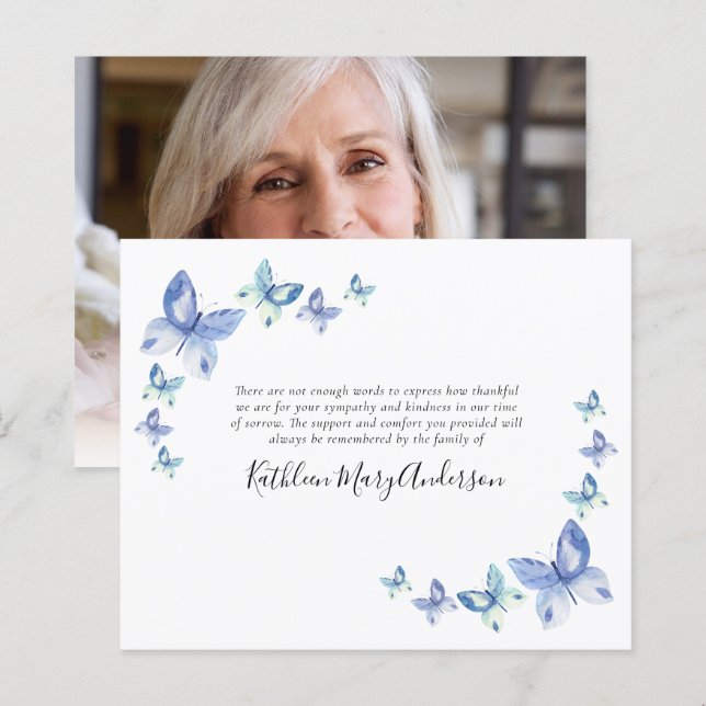 Budget Butterflies Funeral Memorial Thank You Card (Front/Back)