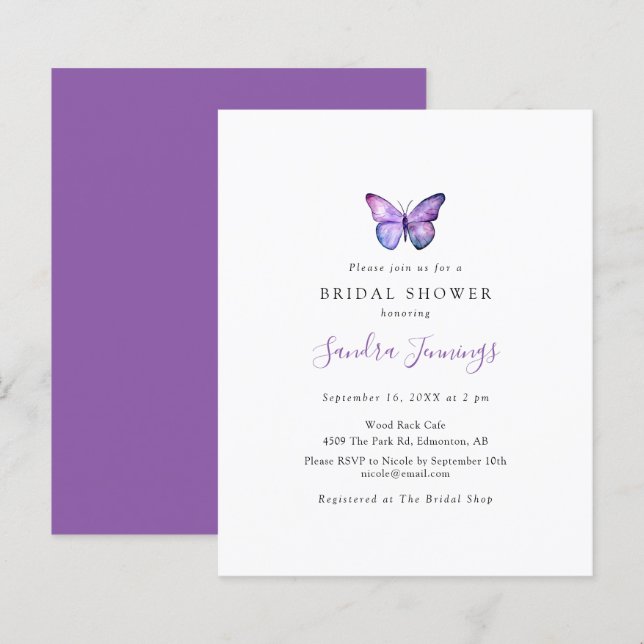 Budget Butterfly Bridal Shower Elegant Minimalist (Front/Back)