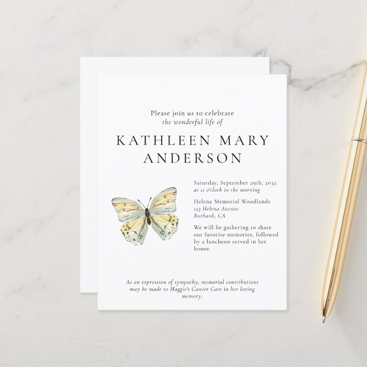 Budget Butterfly Celebration Of Life Invitation Zazzle